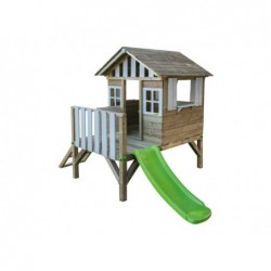 Casita Infantil Elevada de Madera Lollipop Blanca y Tobogán Masgames MA800537
